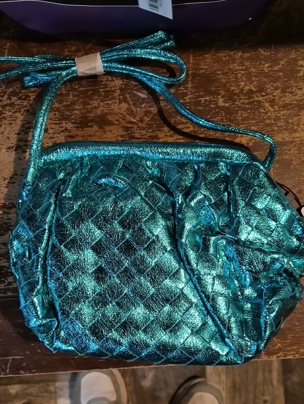 Metallic Teal Quilted Crossbody Bag - Women's Shoulder Purse